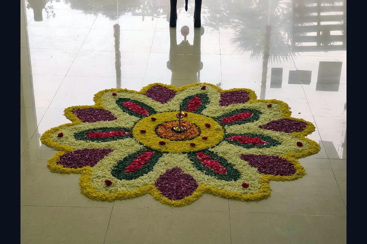Pookalam floral decoration at our campus entrance