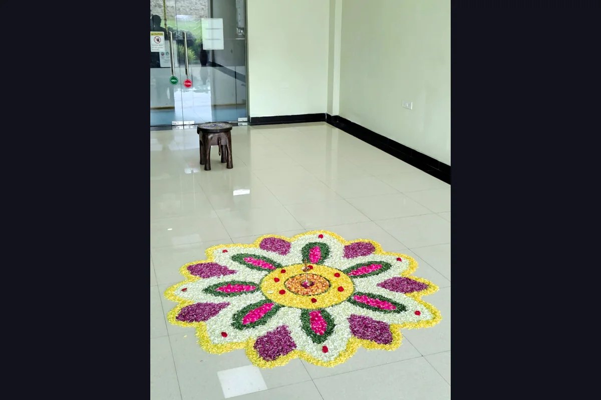 Pookalam at the plant lobby — inauguration day